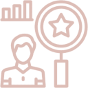 Businessman with a magnifying glass highlighting a star and a signal icon.